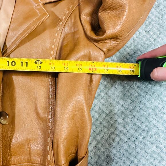 Beautiful Vintage Warm Brown 70s Leather Trench Coat Contrast Stitch LedaSpain - Picture 6 of 7